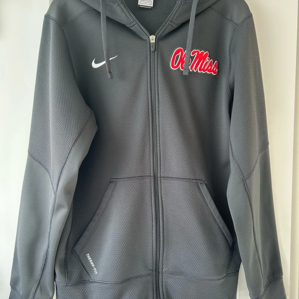 Nike Dark Gray Therma-Fit Ole Miss Zip-Up Hoodie - Picture 1 of 6